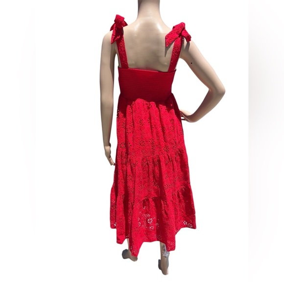 Charter Club Tie Sleeve 100% Cotton Eyelet Tiered Midi Sundress Lined Women PS - Picture 4 of 12